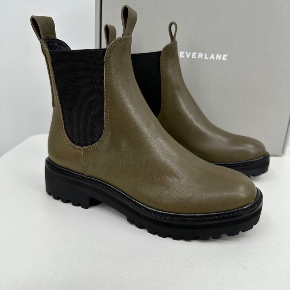 Everlane The Lug Chelsea Boot Beech Green 5.5 Women's Leather Ankle Chunky Sole